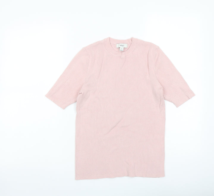 Marks and Spencer Womens Pink Round Neck Viscose Pullover Jumper Size M