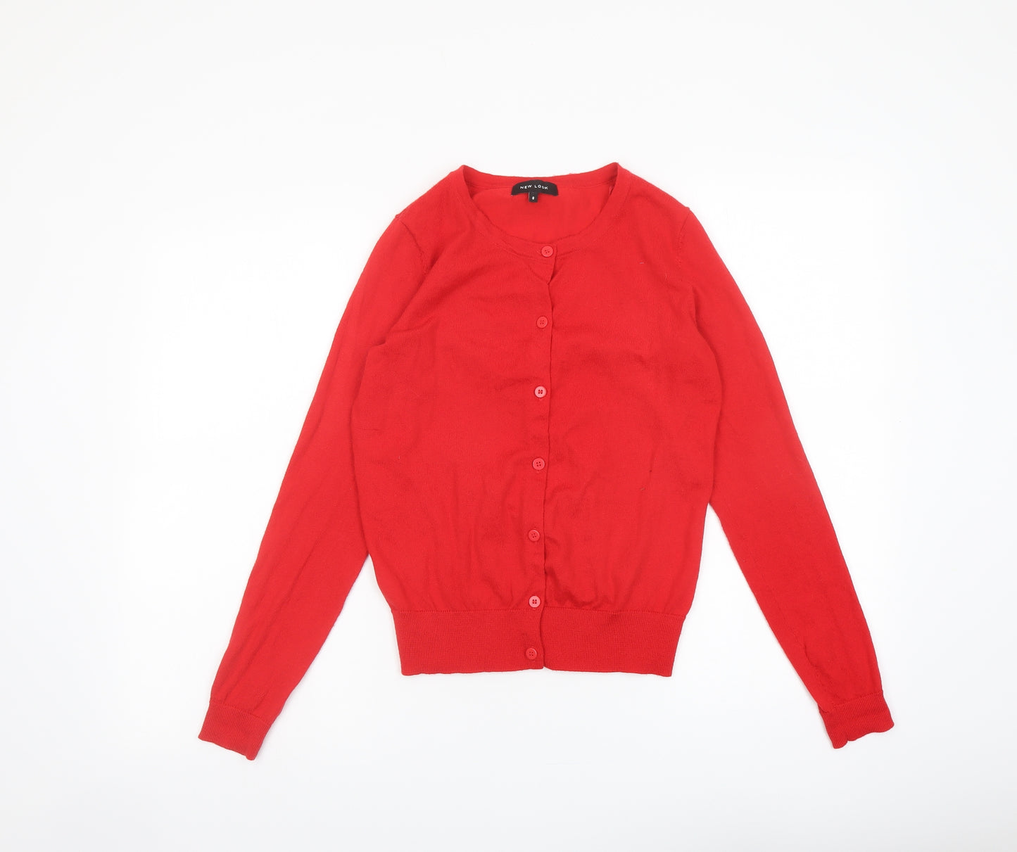 New Look Womens Red Round Neck Polyester Cardigan Jumper Size 8