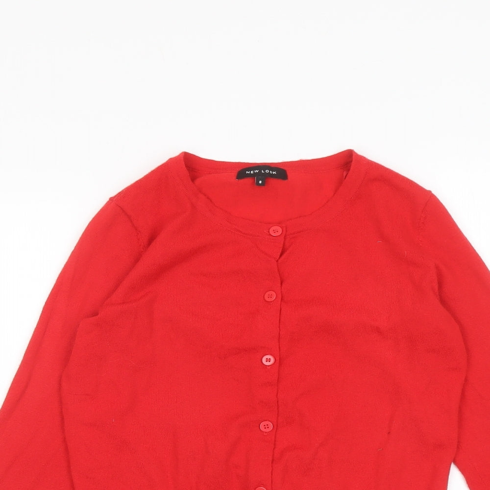 New Look Womens Red Round Neck Polyester Cardigan Jumper Size 8