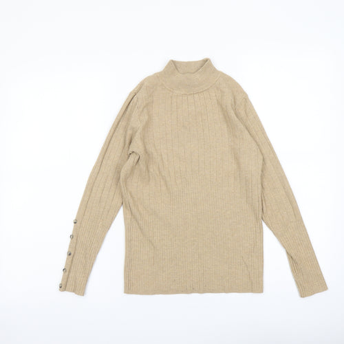 Marks and Spencer Womens Beige Mock Neck Acrylic Pullover Jumper Size 10