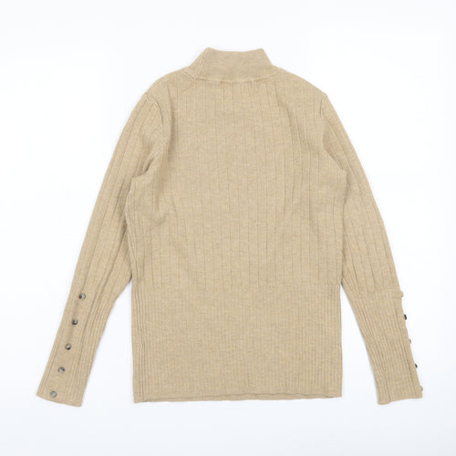 Marks and Spencer Womens Beige Mock Neck Acrylic Pullover Jumper Size 10