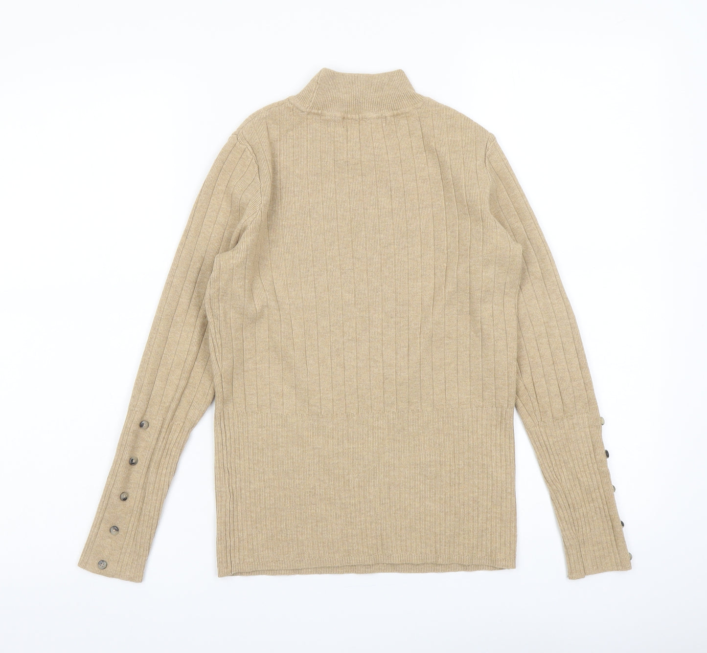 Marks and Spencer Womens Beige Mock Neck Acrylic Pullover Jumper Size 10