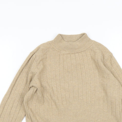 Marks and Spencer Womens Beige Mock Neck Acrylic Pullover Jumper Size 10
