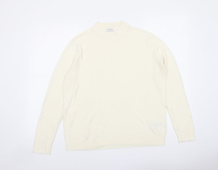 Classic Womens Ivory Mock Neck Acrylic Pullover Jumper Size 16