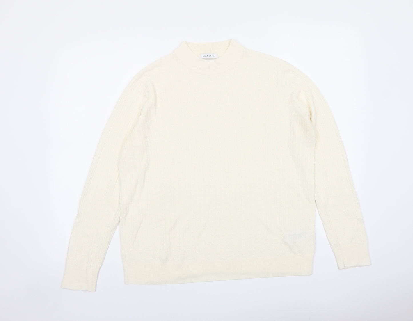 Classic Womens Ivory Mock Neck Acrylic Pullover Jumper Size 16