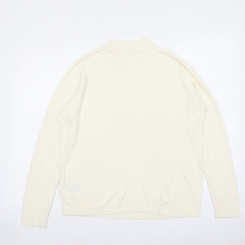 Classic Womens Ivory Mock Neck Acrylic Pullover Jumper Size 16