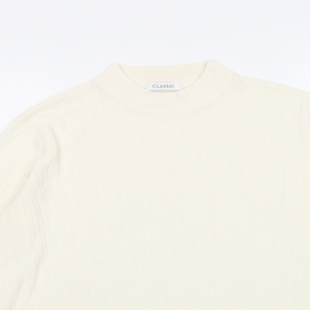 Classic Womens Ivory Mock Neck Acrylic Pullover Jumper Size 16