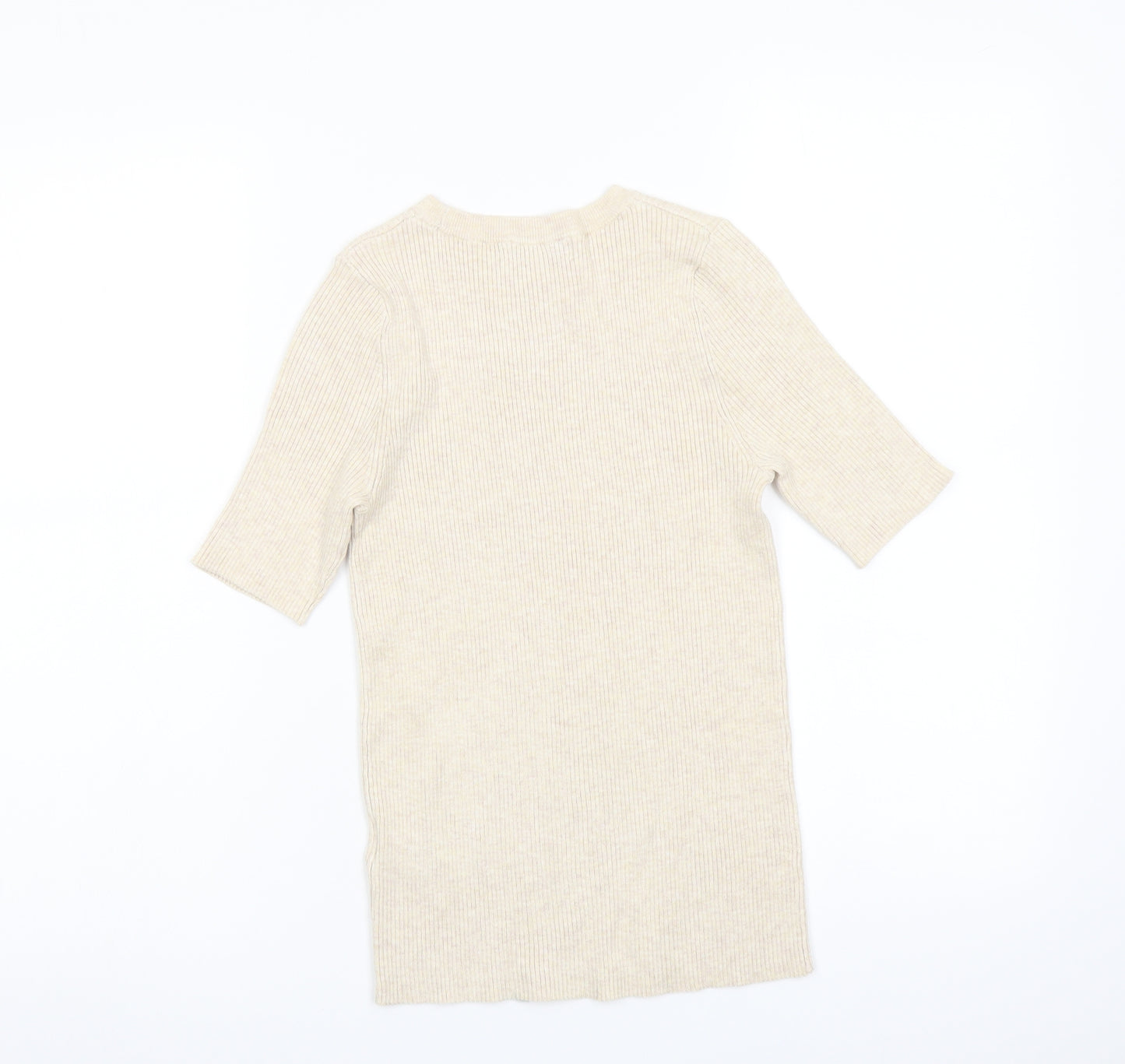 Marks and Spencer Womens Beige Round Neck Viscose Pullover Jumper Size S