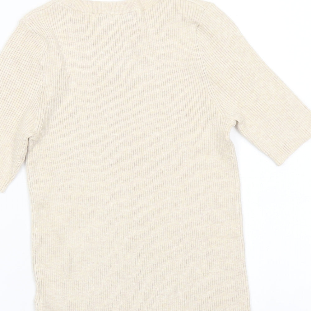 Marks and Spencer Womens Beige Round Neck Viscose Pullover Jumper Size S