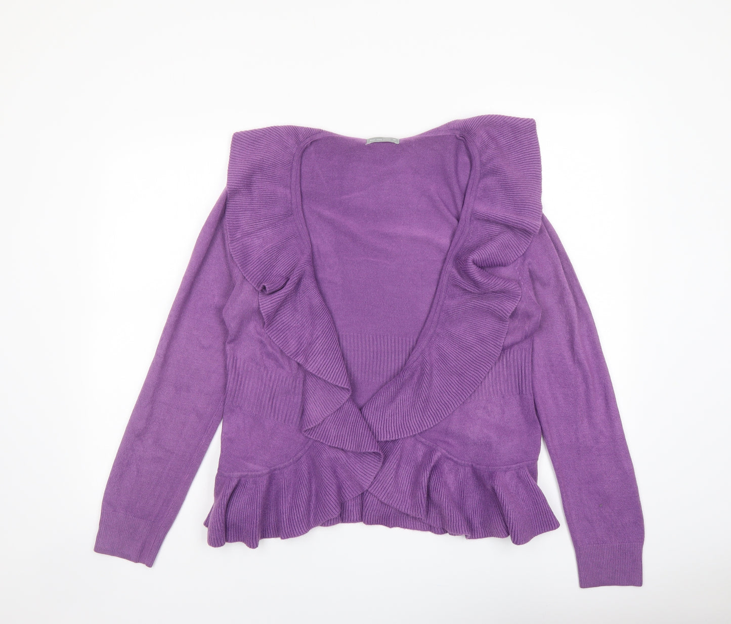 Per Una Womens Purple V-Neck Acrylic Cardigan Jumper Size 14 - Ruffle