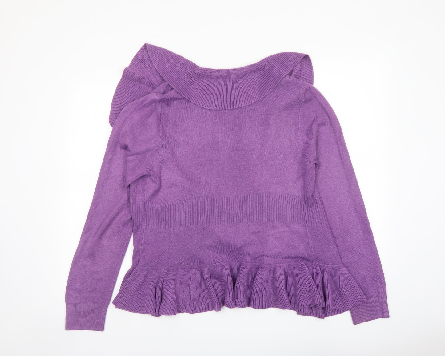 Per Una Womens Purple V-Neck Acrylic Cardigan Jumper Size 14 - Ruffle