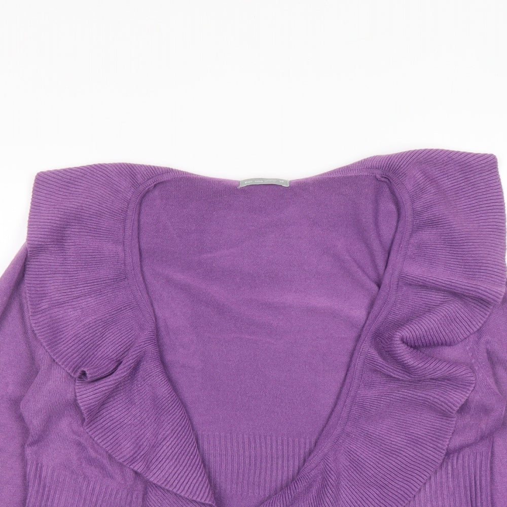 Per Una Womens Purple V-Neck Acrylic Cardigan Jumper Size 14 - Ruffle