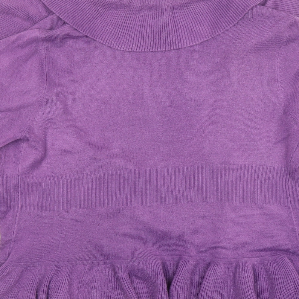 Per Una Womens Purple V-Neck Acrylic Cardigan Jumper Size 14 - Ruffle