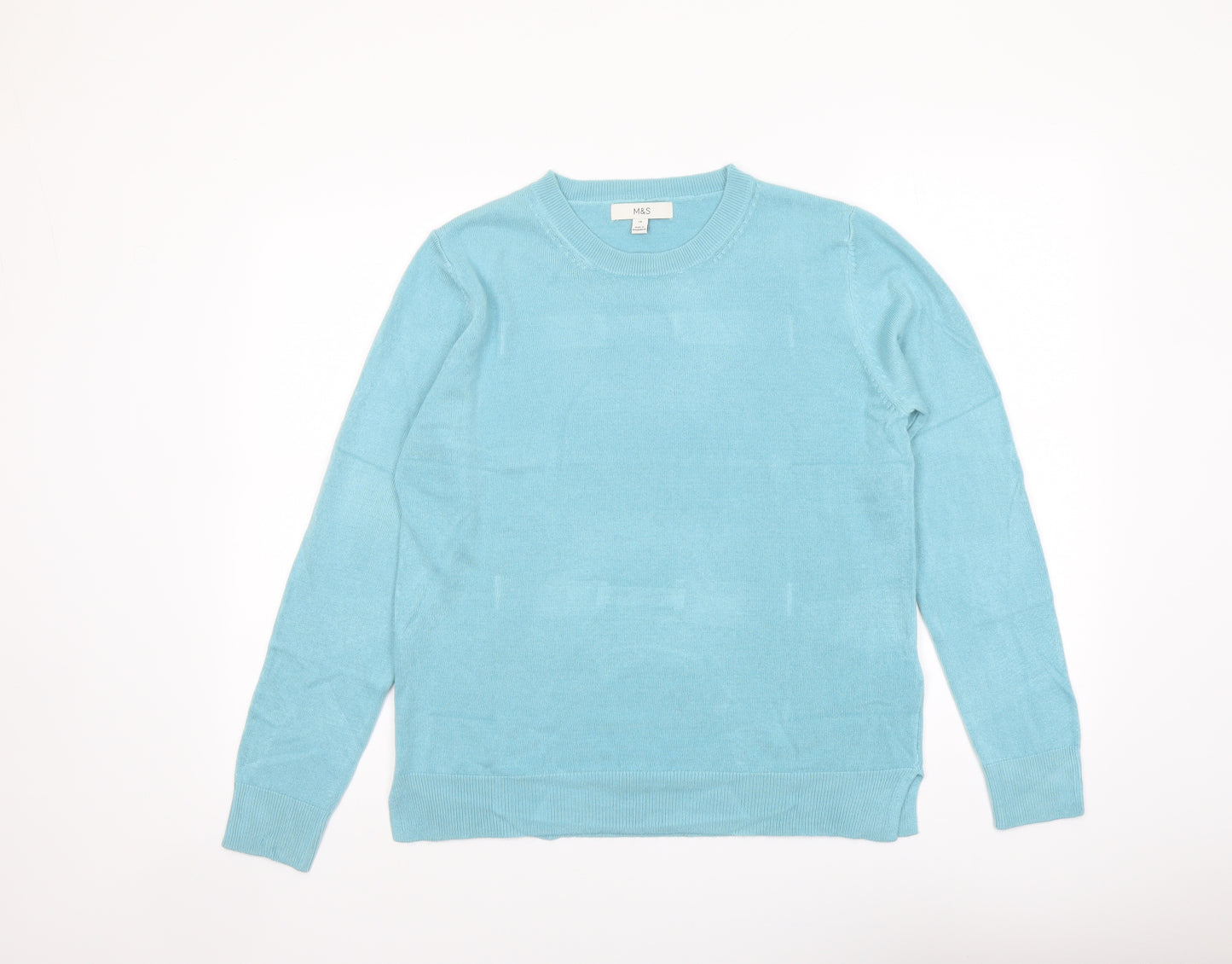 Marks and Spencer Womens Blue Round Neck Acrylic Pullover Jumper Size 14