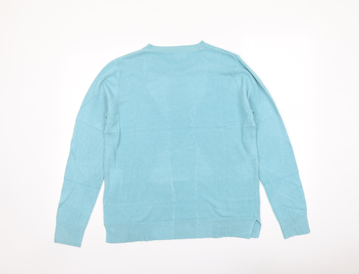 Marks and Spencer Womens Blue Round Neck Acrylic Pullover Jumper Size 14
