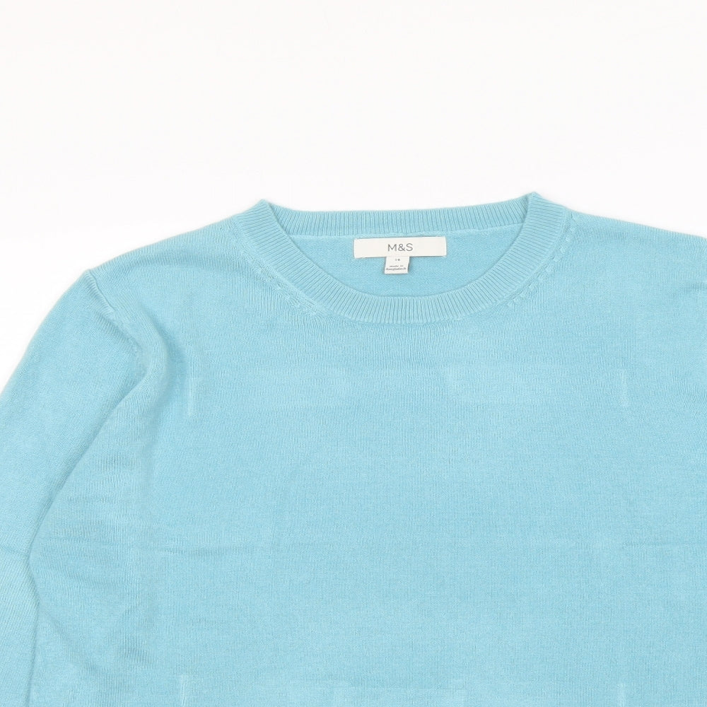 Marks and Spencer Womens Blue Round Neck Acrylic Pullover Jumper Size 14