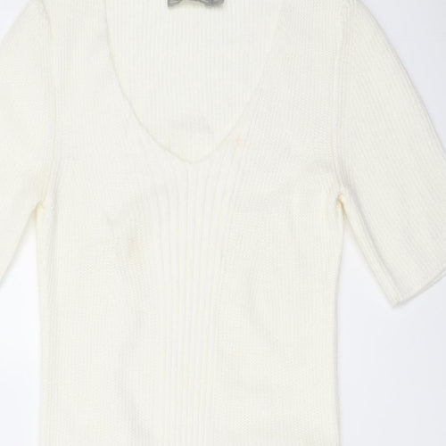 ASOS Womens Ivory Acrylic Bodycon Size 6 V-Neck Pullover - Tassel Hem