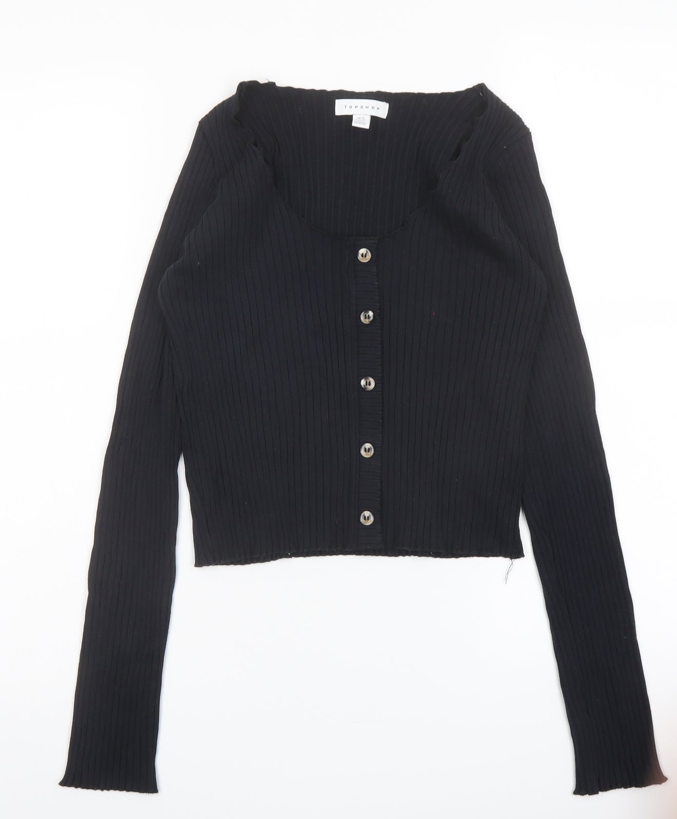 Topshop Womens Black Cotton Basic T-Shirt Size 12 Scoop Neck