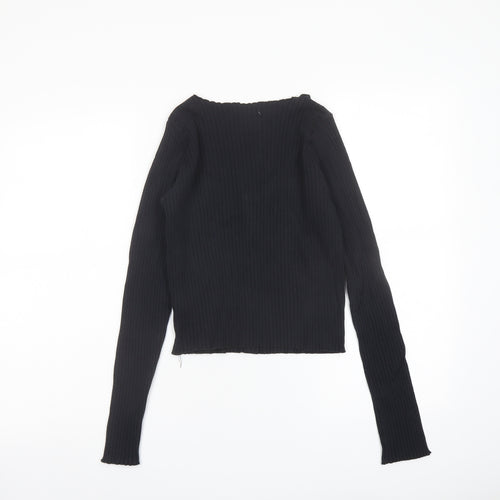 Topshop Womens Black Cotton Basic T-Shirt Size 12 Scoop Neck