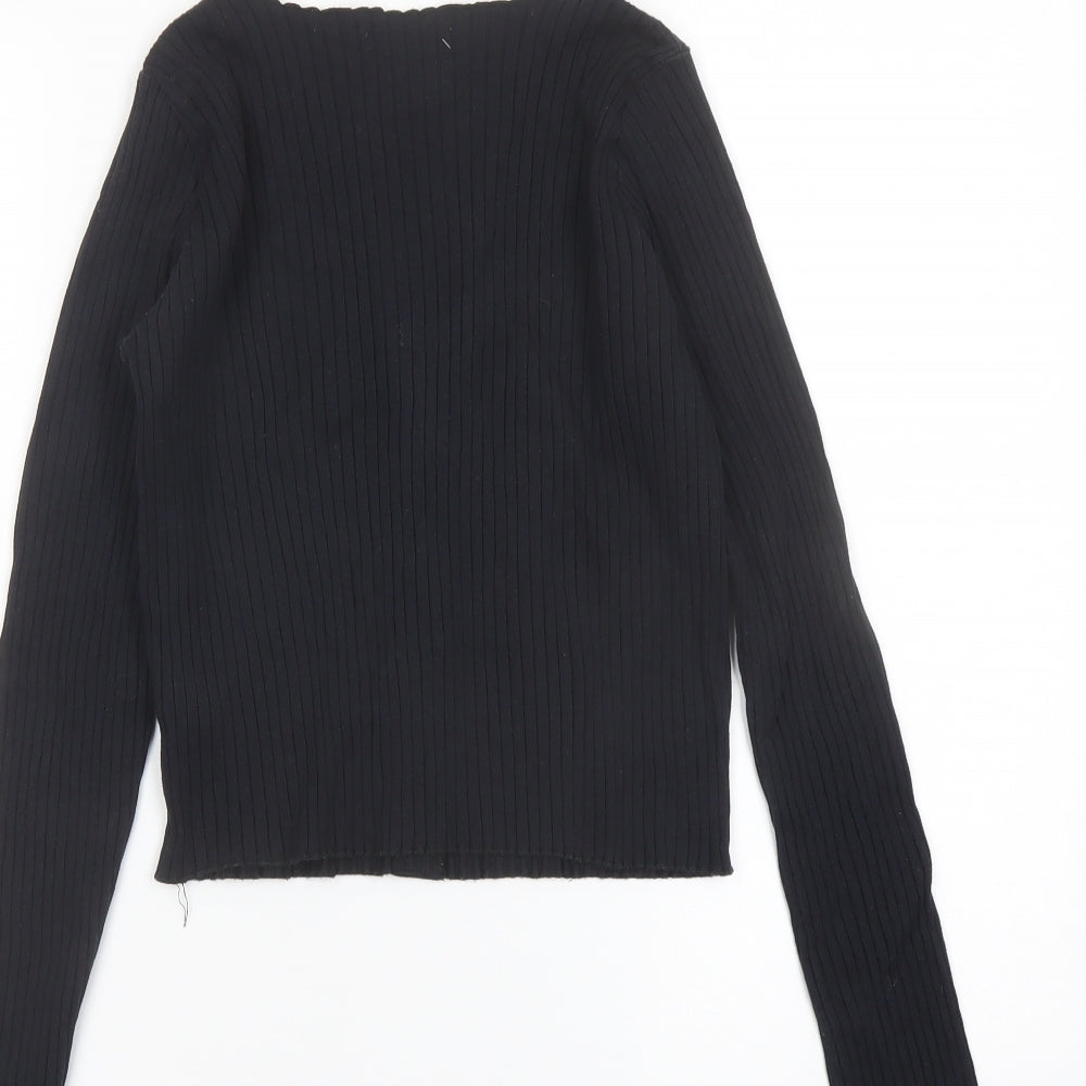 Topshop Womens Black Cotton Basic T-Shirt Size 12 Scoop Neck