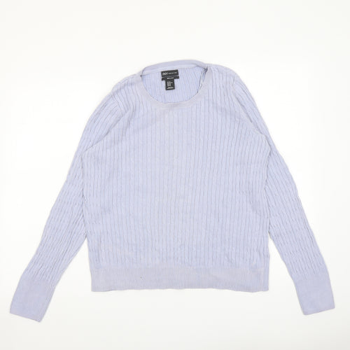 Jones New York Womens Blue Round Neck Cotton Pullover Jumper Size XL