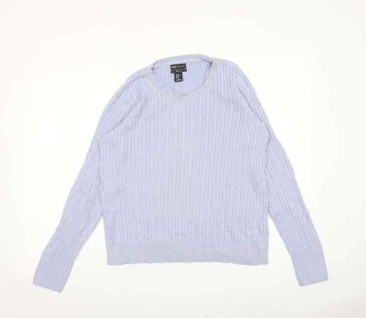 Jones New York Womens Blue Round Neck Cotton Pullover Jumper Size XL