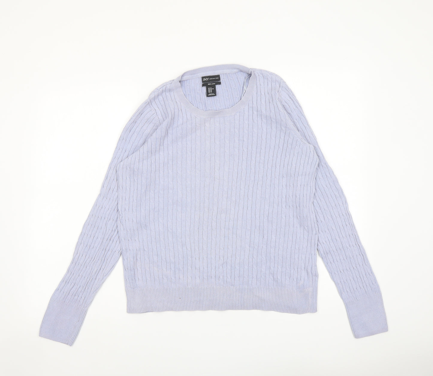 Jones New York Womens Blue Round Neck Cotton Pullover Jumper Size XL