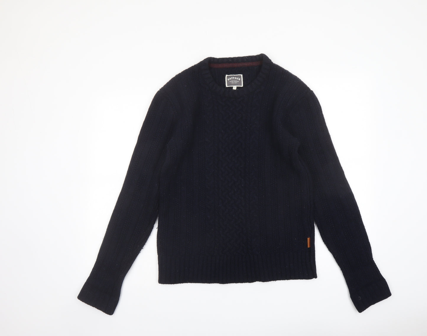 Fat Face Mens Black Crew Neck Wool Pullover Jumper Size S Long Sleeve