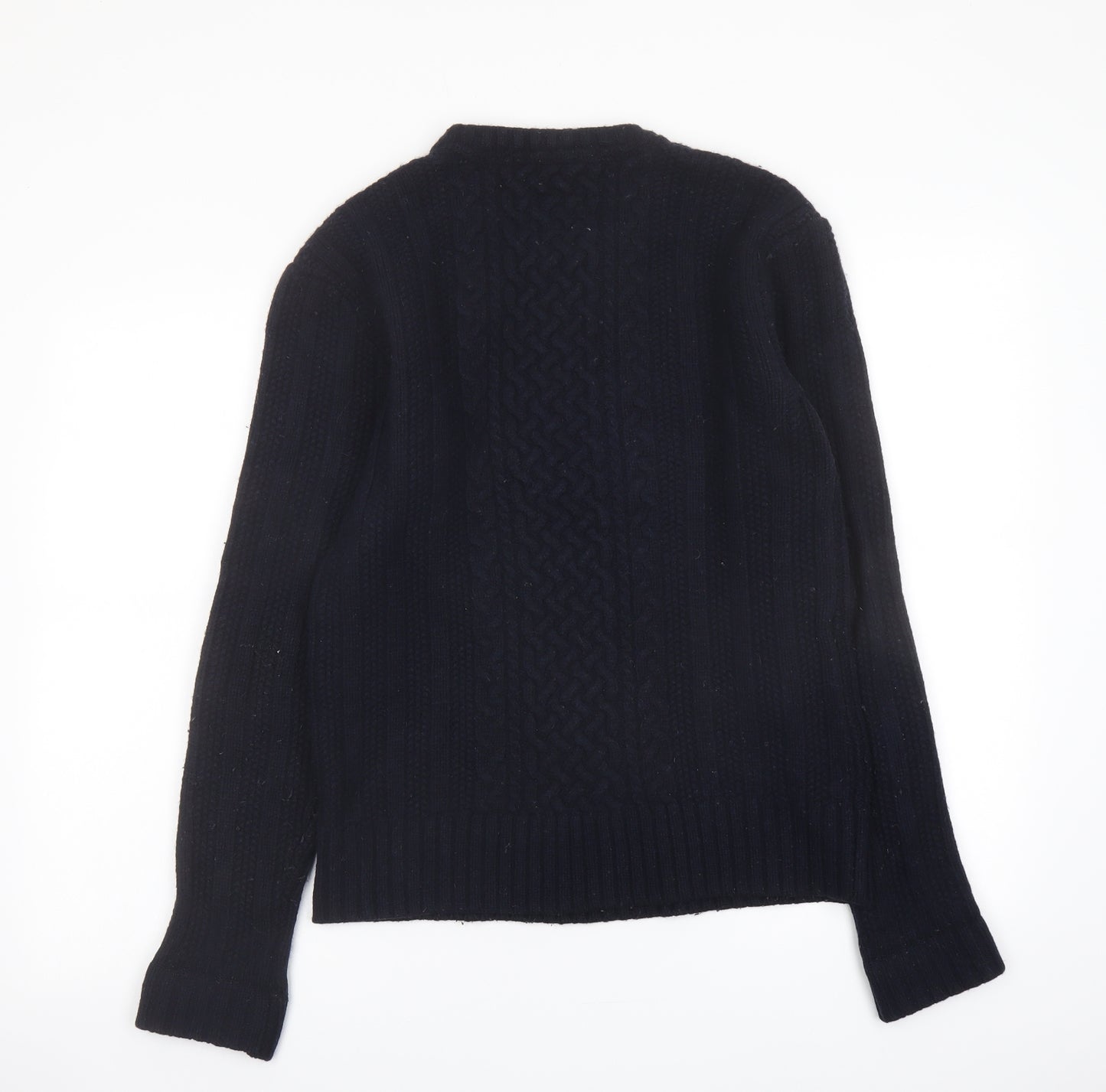 Fat Face Mens Black Crew Neck Wool Pullover Jumper Size S Long Sleeve