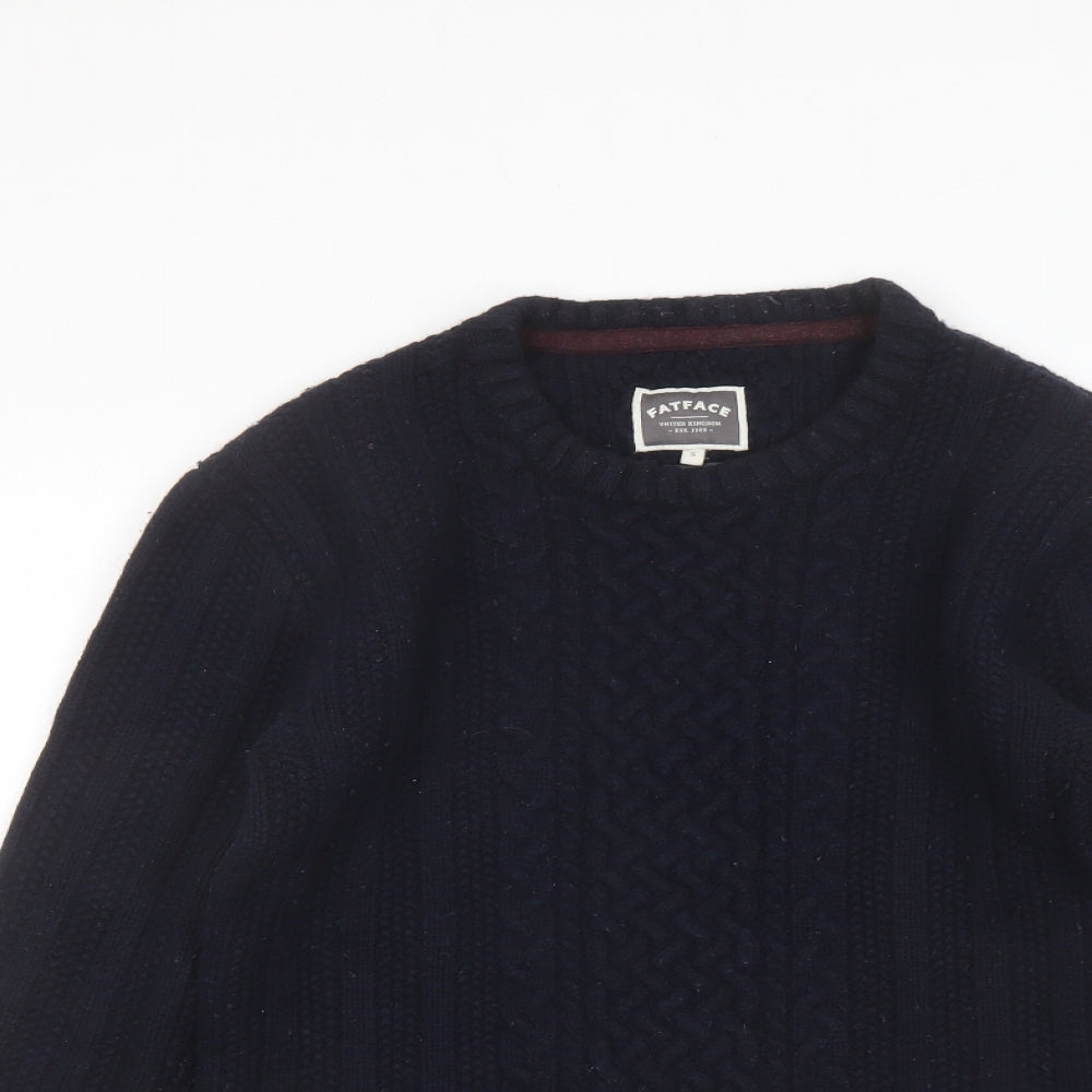 Fat Face Mens Black Crew Neck Wool Pullover Jumper Size S Long Sleeve
