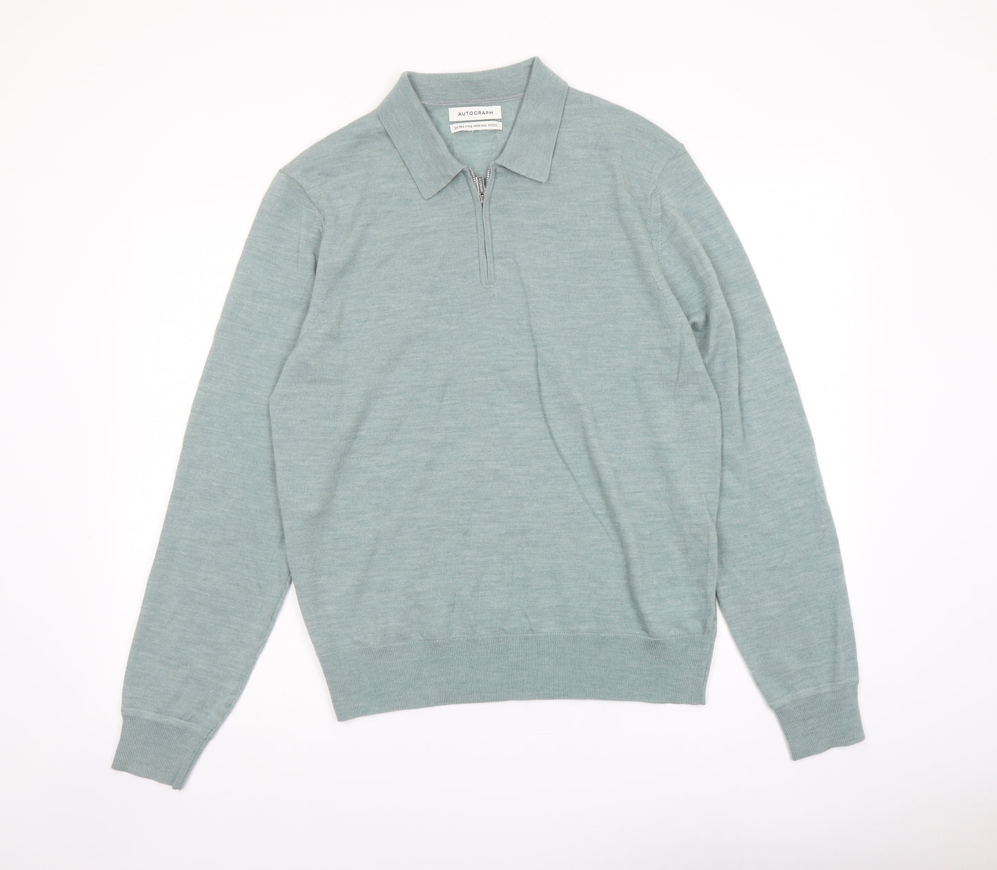 Autograph Mens Green Collared Wool Pullover Jumper Size L Long Sleeve