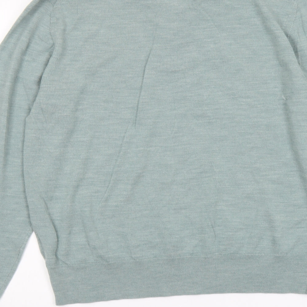 Autograph Mens Green Collared Wool Pullover Jumper Size L Long Sleeve