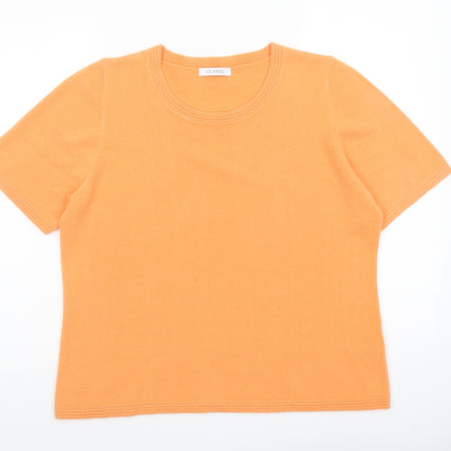 Classic Womens Orange Round Neck Acrylic Pullover Jumper Size 16