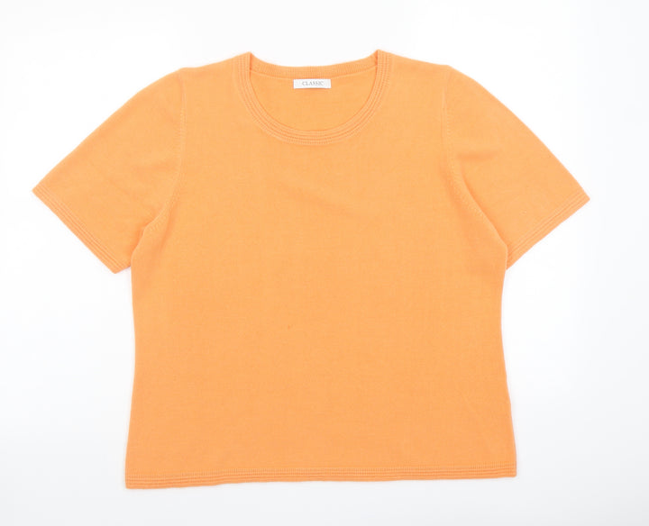 Classic Womens Orange Round Neck Acrylic Pullover Jumper Size 16