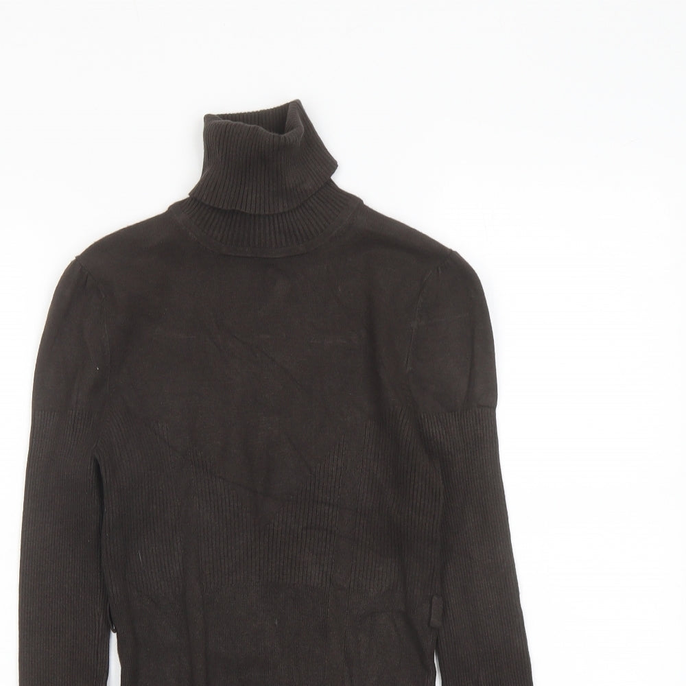 Karen Millen Womens Brown Roll Neck Viscose Pullover Jumper Size 12 - Diamond Pattern