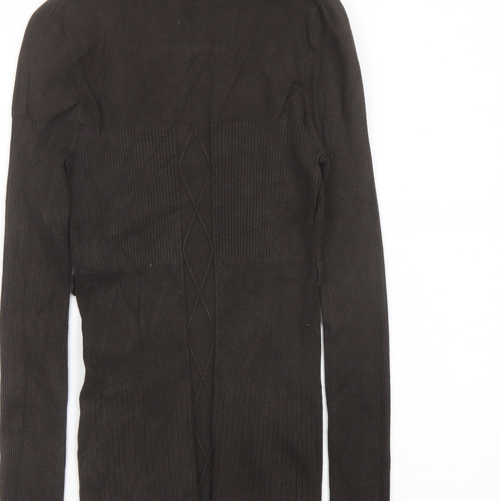 Karen Millen Womens Brown Roll Neck Viscose Pullover Jumper Size 12 - Diamond Pattern
