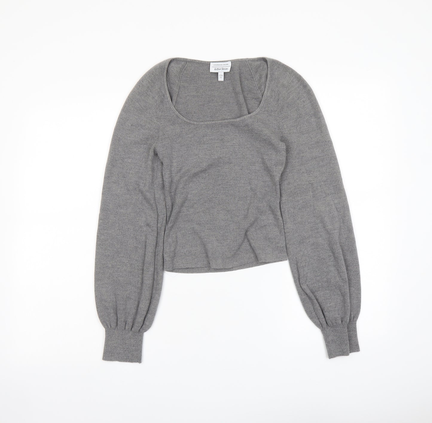& Other Stories Womens Grey Square Neck Wool Pullover Jumper Size XS - Balloon Sleeves