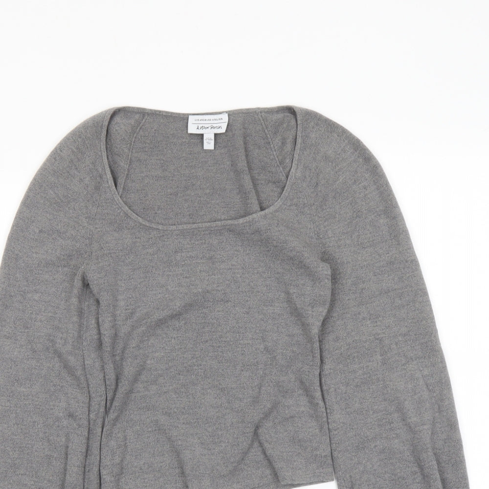 & Other Stories Womens Grey Square Neck Wool Pullover Jumper Size XS - Balloon Sleeves