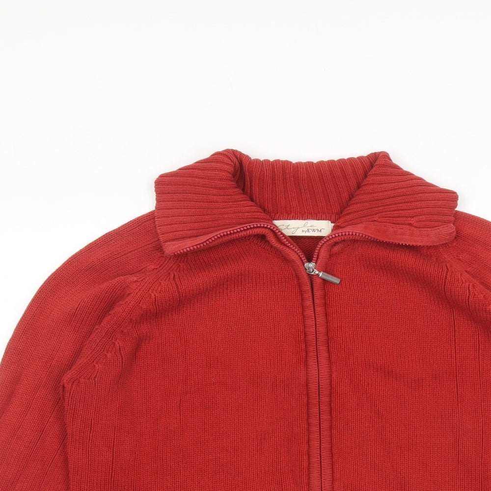 EWM Womens Red Collared Cotton Full Zip Jumper Size 14