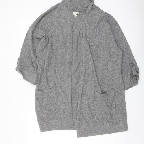 Monsoon Womens Grey V-Neck Cotton Cardigan Jumper Size M - Open