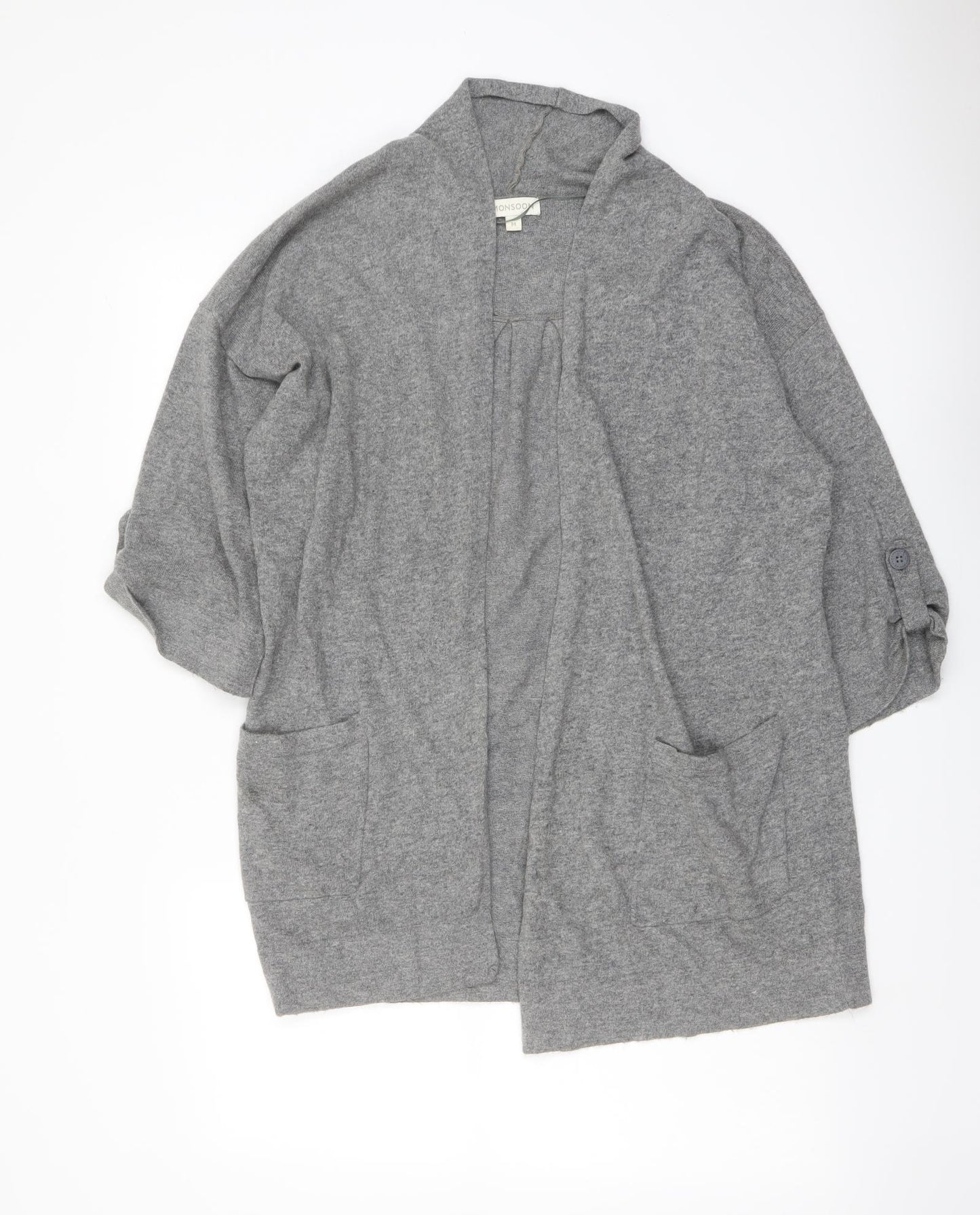 Monsoon Womens Grey V-Neck Cotton Cardigan Jumper Size M - Open