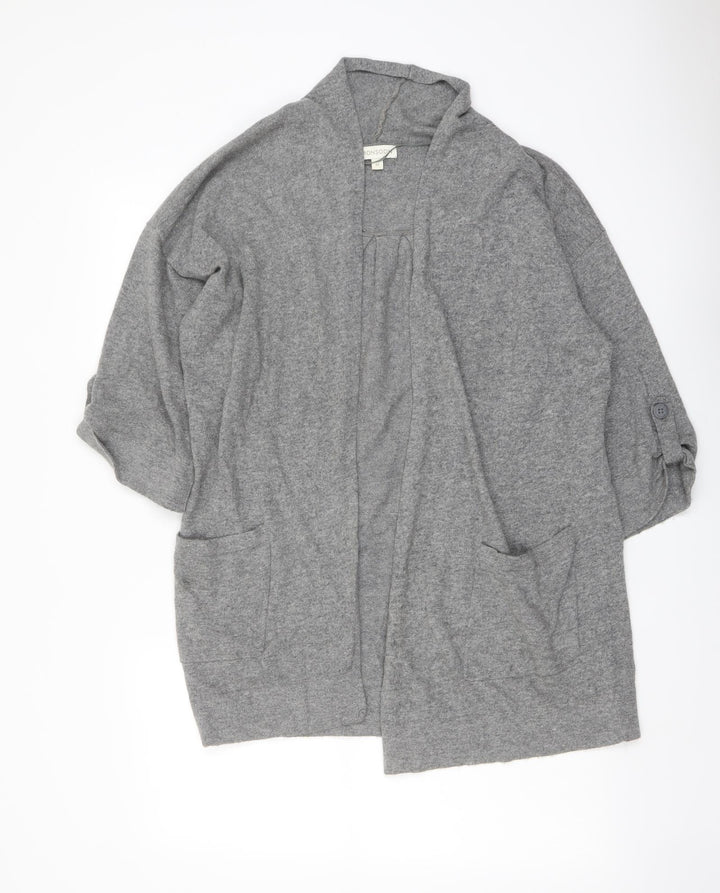Monsoon Womens Grey V-Neck Cotton Cardigan Jumper Size M - Open