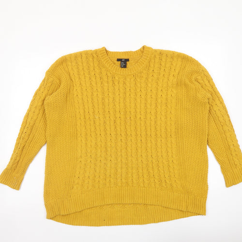 H&M Womens Yellow Round Neck Cotton Pullover Jumper Size M