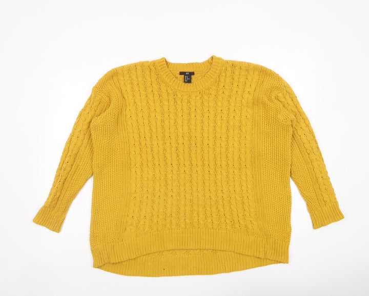 H&M Womens Yellow Round Neck Cotton Pullover Jumper Size M
