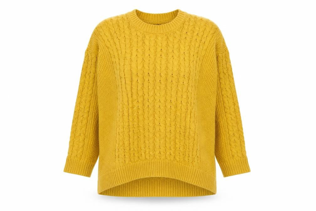Front view of H&M women’s yellow round neck cotton jumper, size M