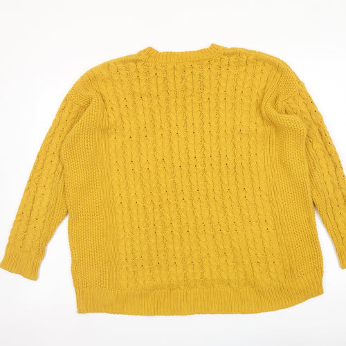 H&M Womens Yellow Round Neck Cotton Pullover Jumper Size M