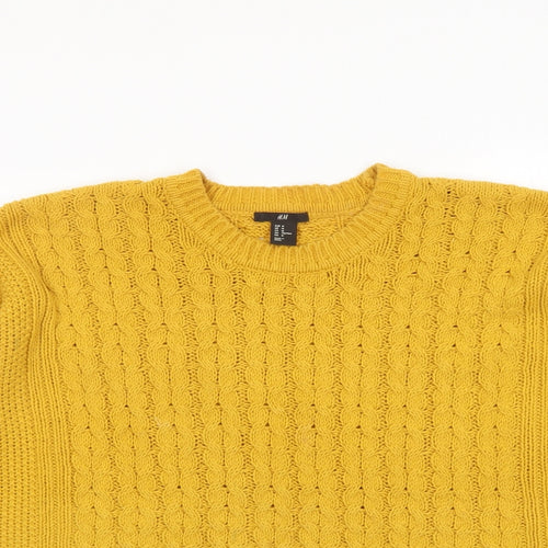H&M Womens Yellow Round Neck Cotton Pullover Jumper Size M