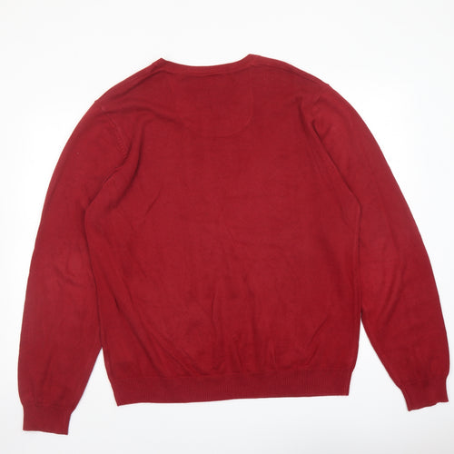 Marks and Spencer Mens Red V-Neck Cotton Pullover Jumper Size L Long Sleeve