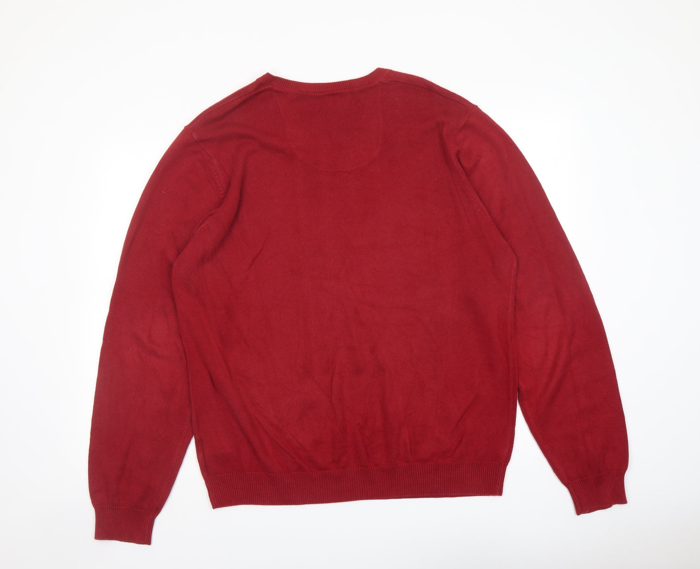 Marks and Spencer Mens Red V-Neck Cotton Pullover Jumper Size L Long Sleeve