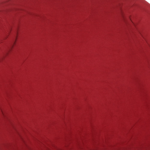 Marks and Spencer Mens Red V-Neck Cotton Pullover Jumper Size L Long Sleeve